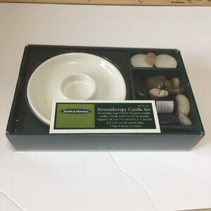 Smith & Hawken White Candle Holder with Stone Set